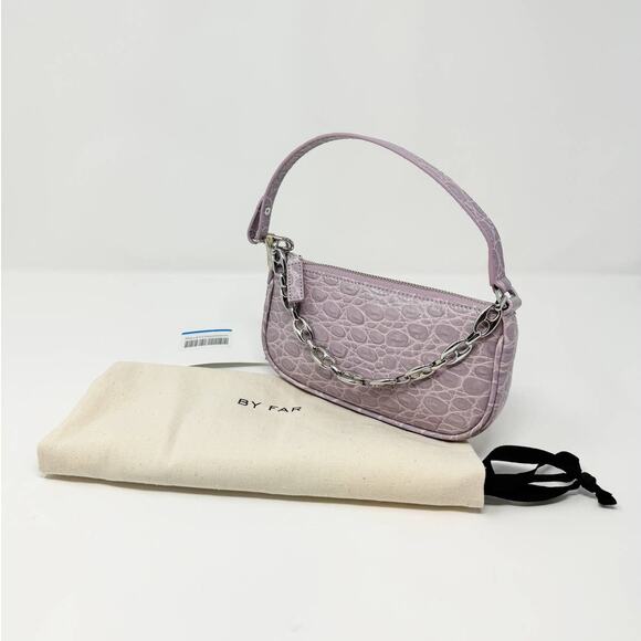 NWT By Far Rachel Mini Lilac Circular Crocodile Croc Embossed Leather Small Bag - Picture 4 of 12